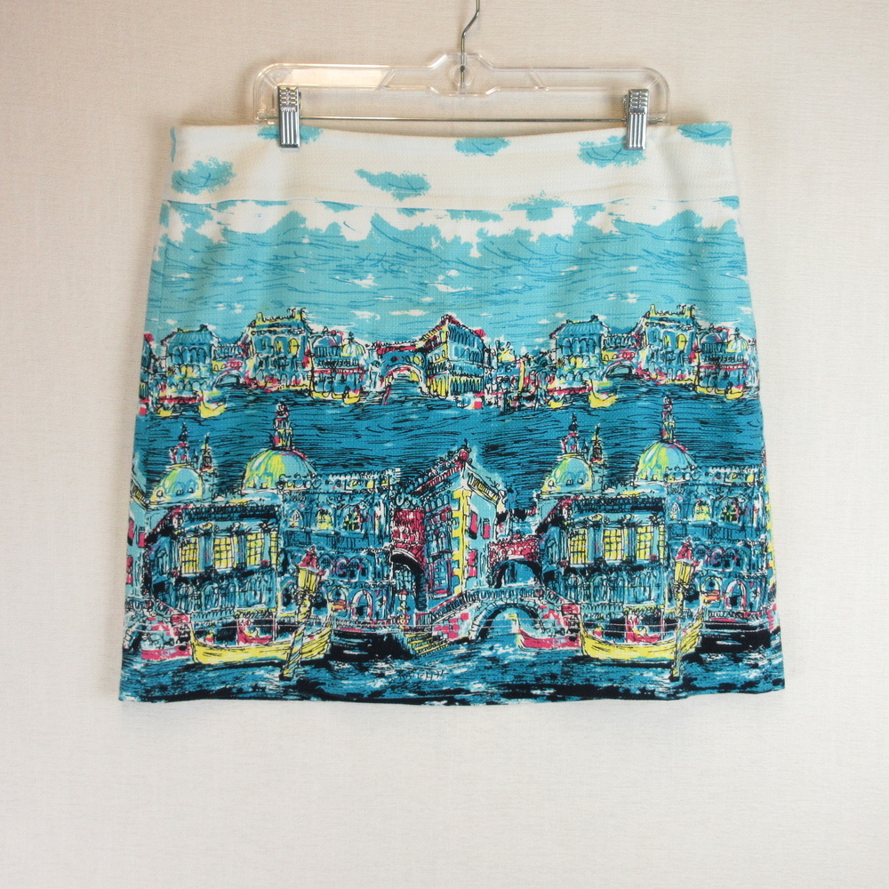 Talbots Engineered Print Venice Cityscape Pencil Skirt Size 16P